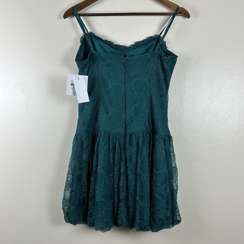 by‎ & by Women's L Mini Dress Hunter Green Lace Spaghetti Strap Chic Party NEW